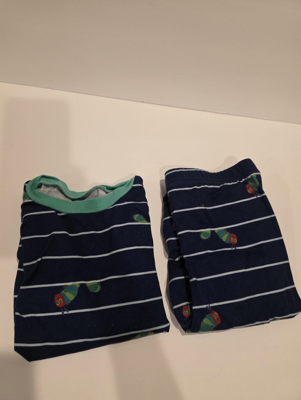 Eric Carle Size 3t Kids Navy Striped Caterpillar Pajama Set - Green Trim
